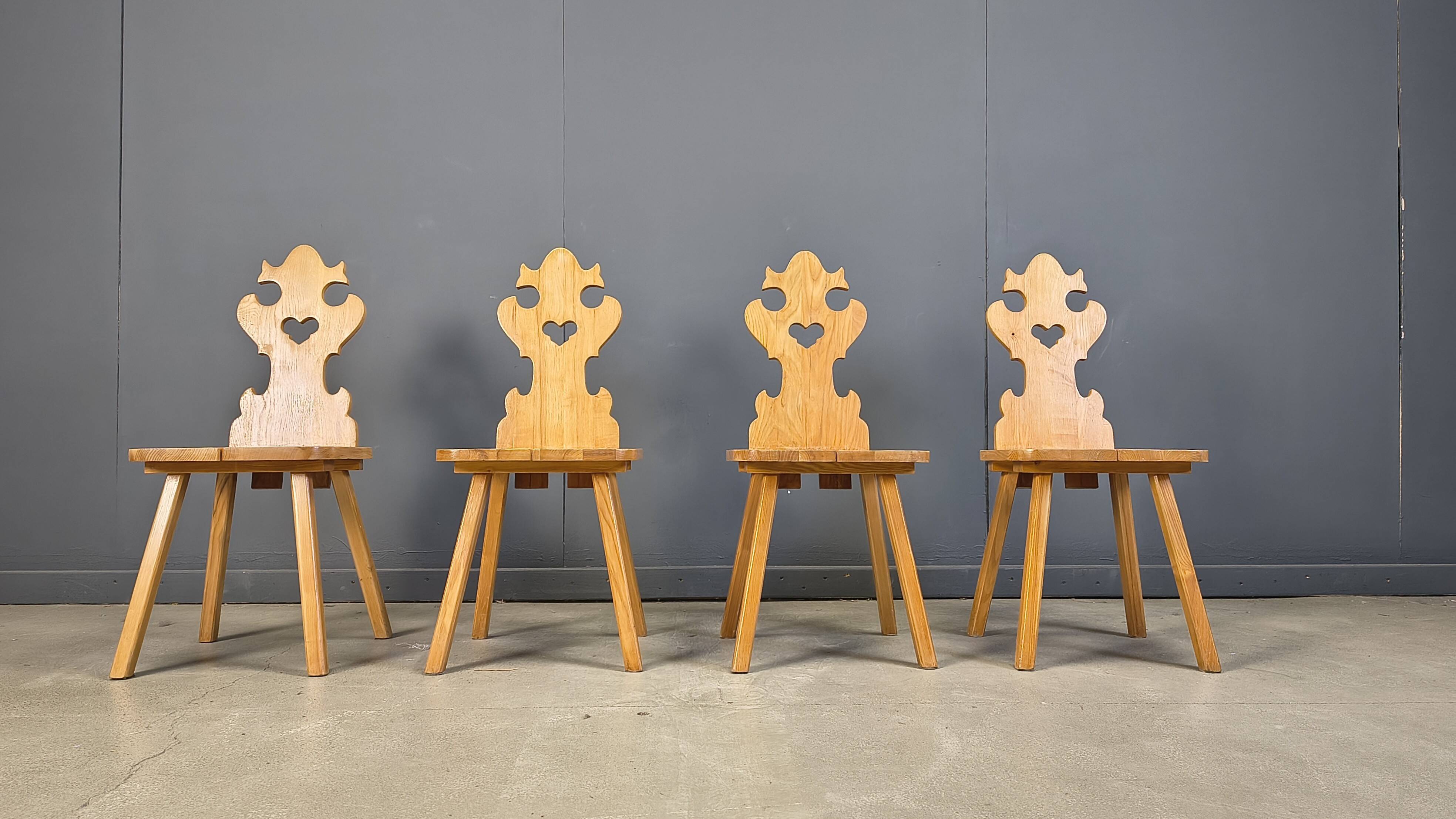 Chaises tiroliennes vintage rustiques, années 1960
