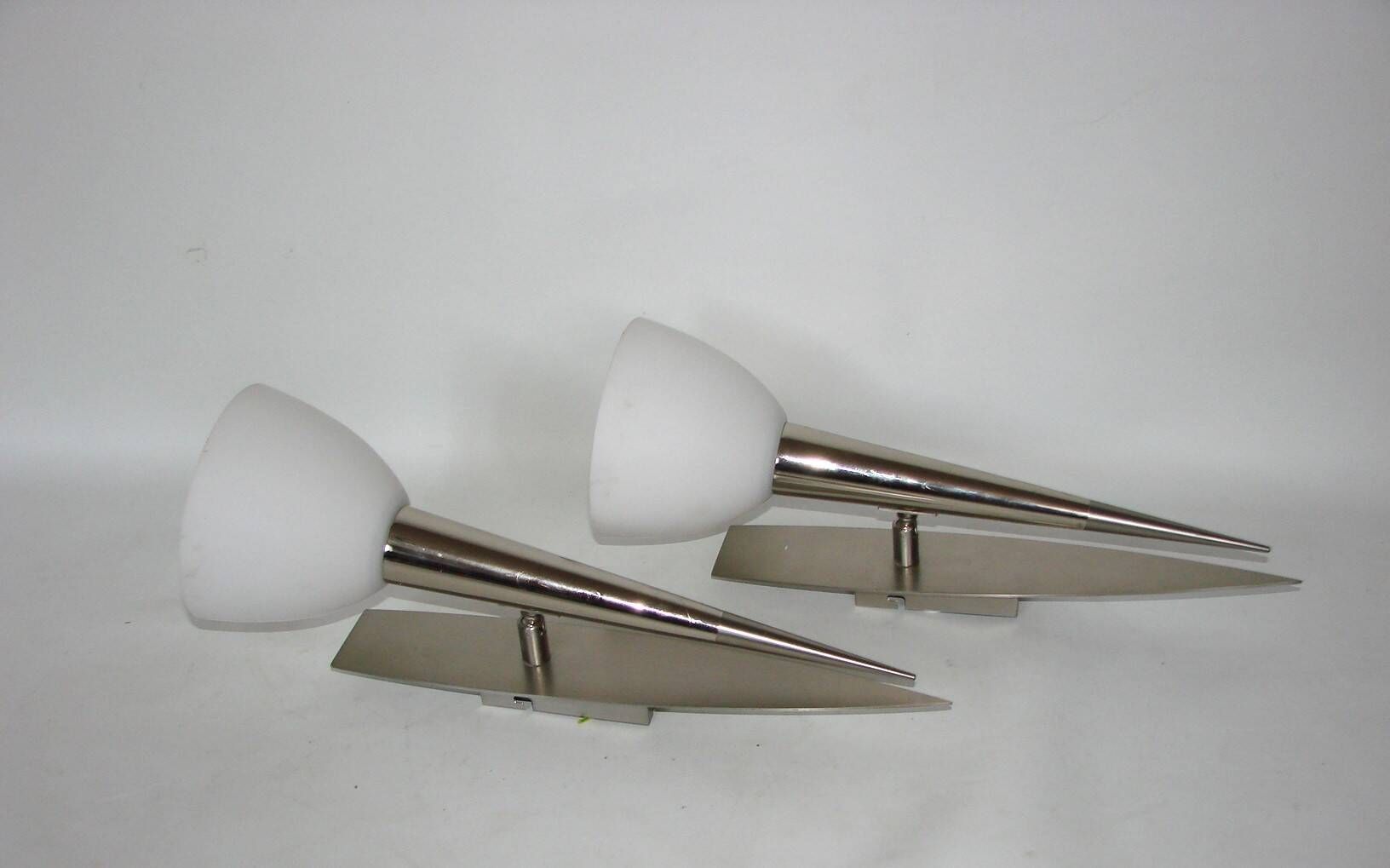 A pair of vintage ‘Torches’ wall lights, 1980s/1990s – steel and glass, E27