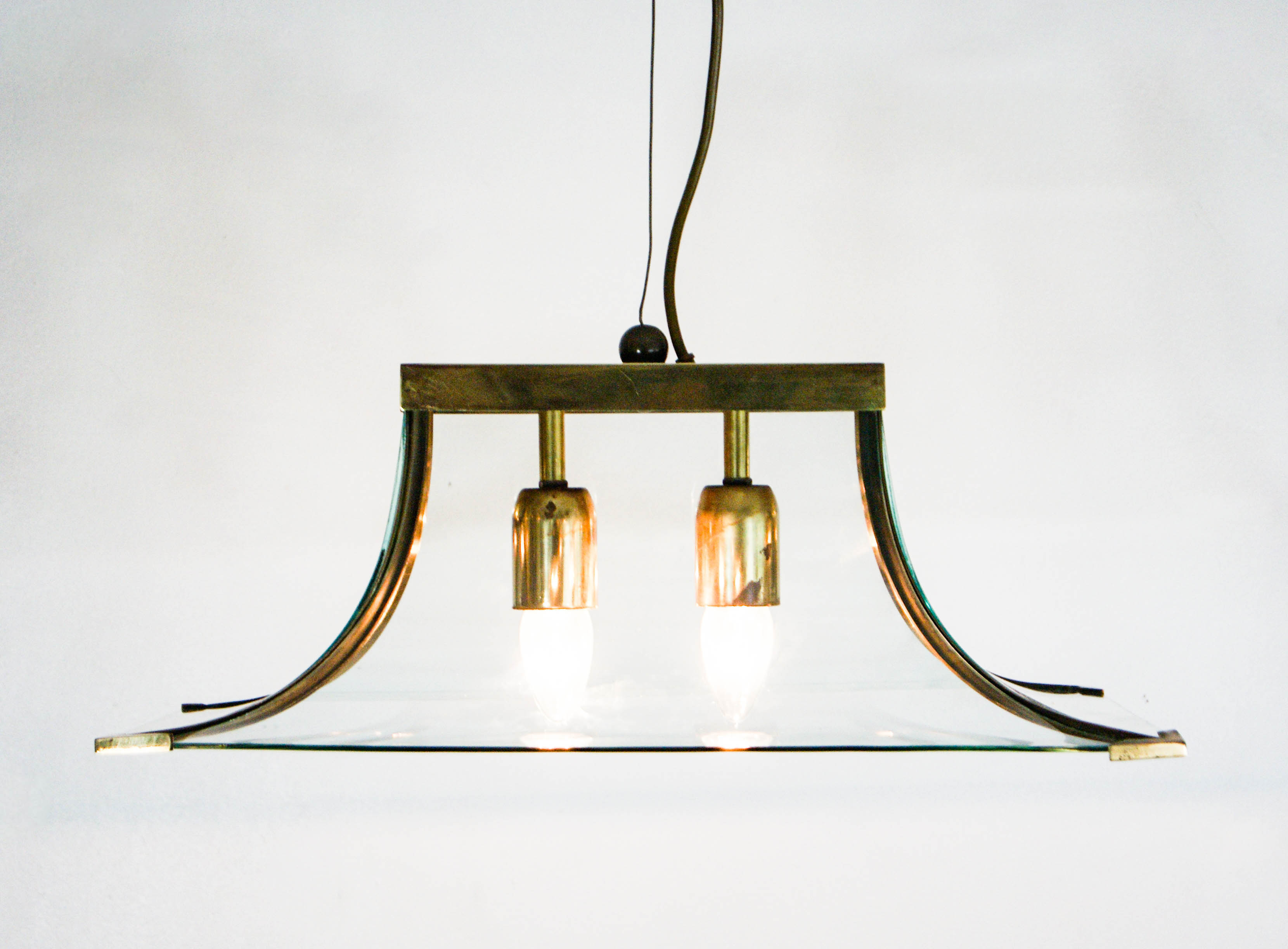 Esperia Pagoda chandelier brass and glass 1960s