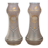 Paire de vases art nouveau en verre émaillé peint à la main fin xixème
