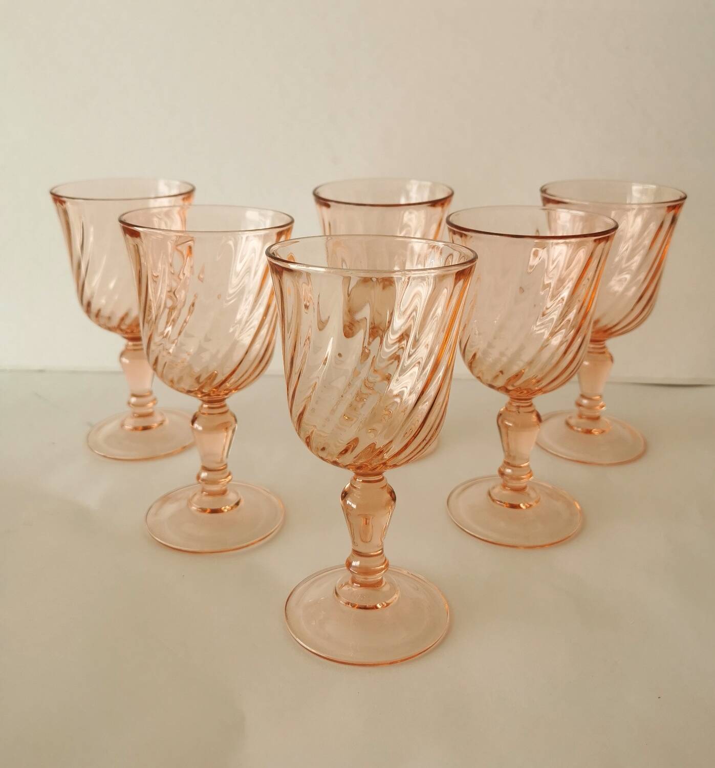 6 Rosaline Arcoroc Vintage Stemmed Glasses
