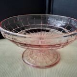Art Deco pink molded pressed glass compote bowl on foot
