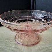 Art Deco pink molded pressed glass compote bowl on foot
