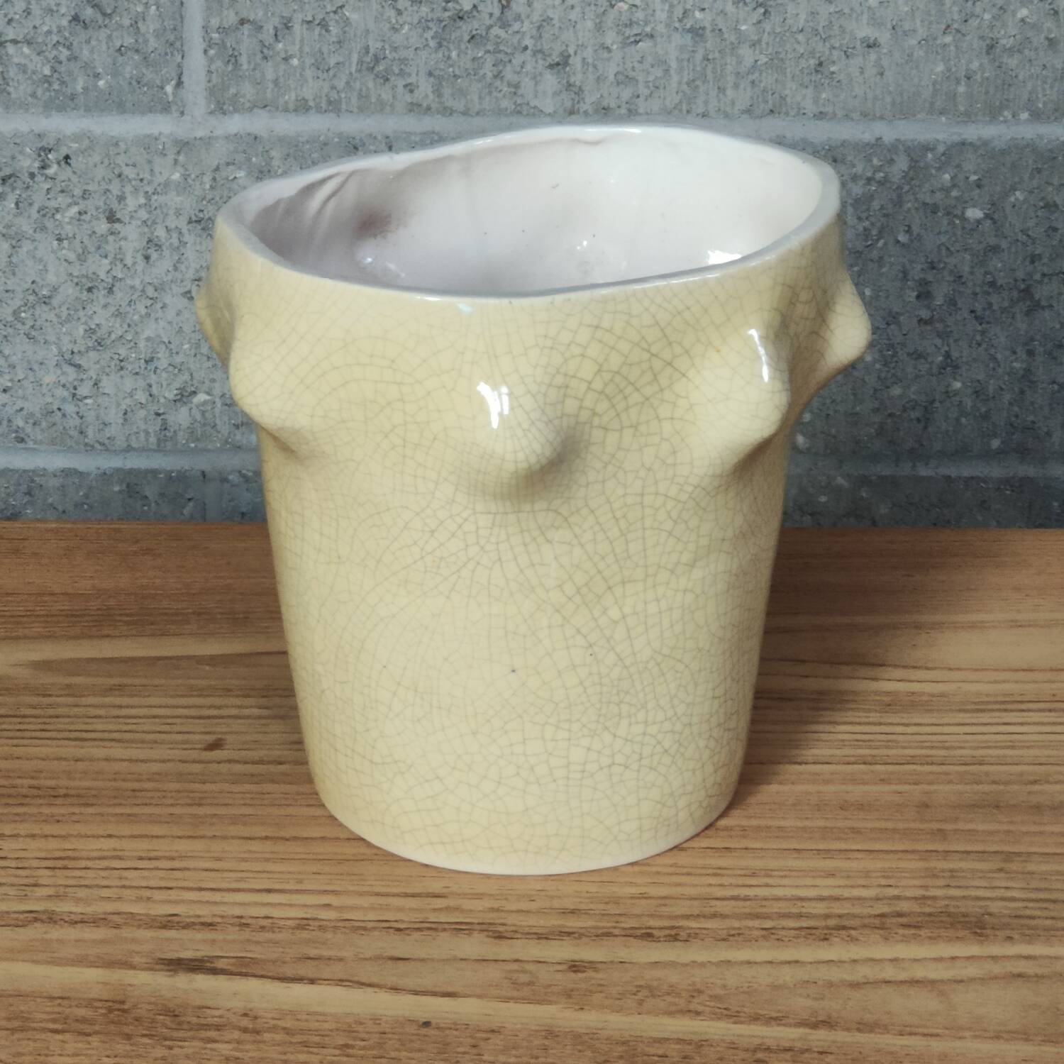 Cracked ceramic vase organic shape 1970