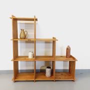Bookcase vintage pine staircase shelf from the 80s in the style of Maison Regain