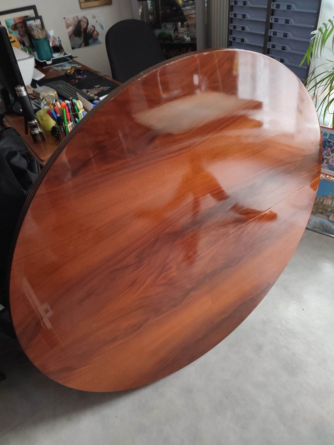 Table + extensions and chairs Gerbeau mahogany vintage wood