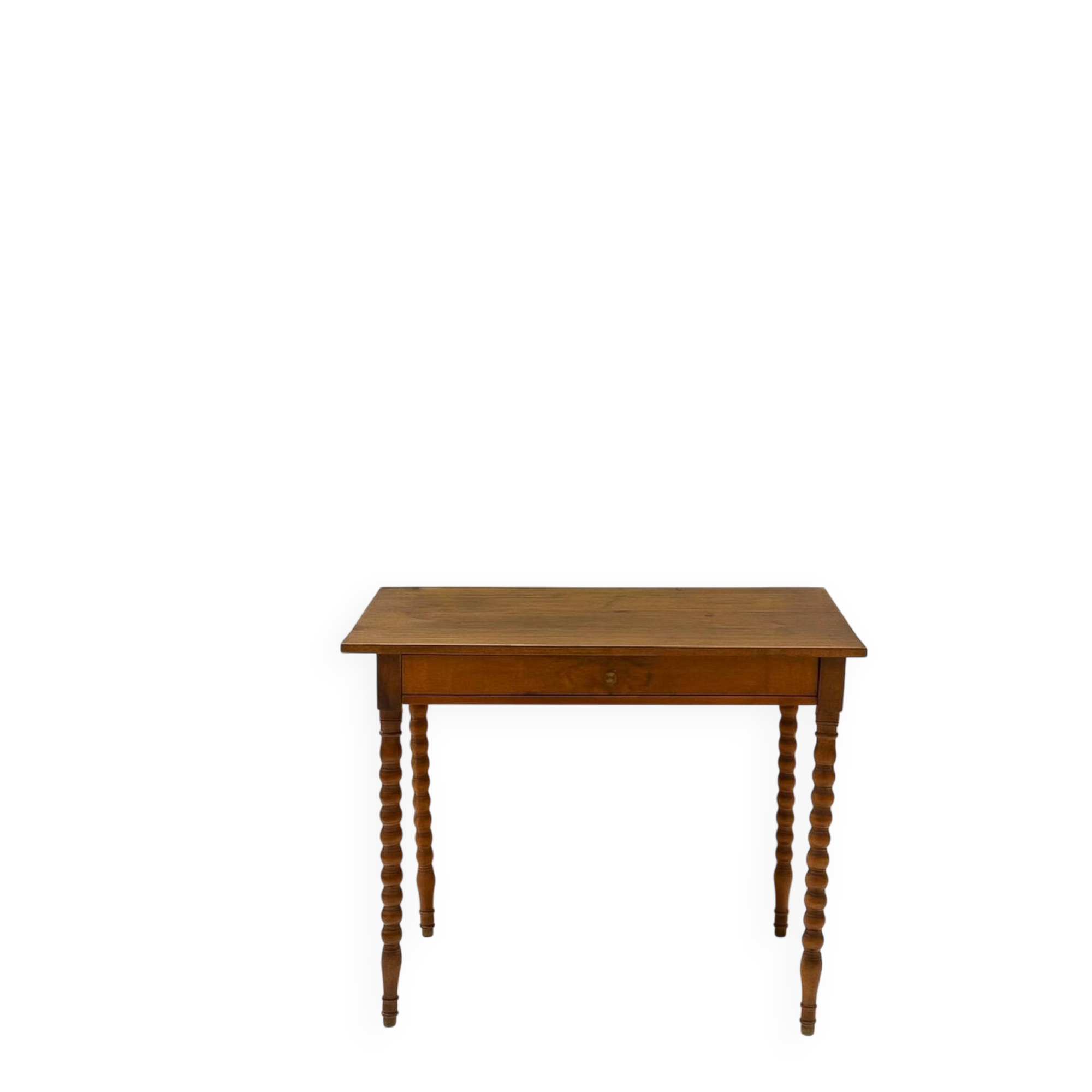 Vintage turned walnut wood console table with ball feet.