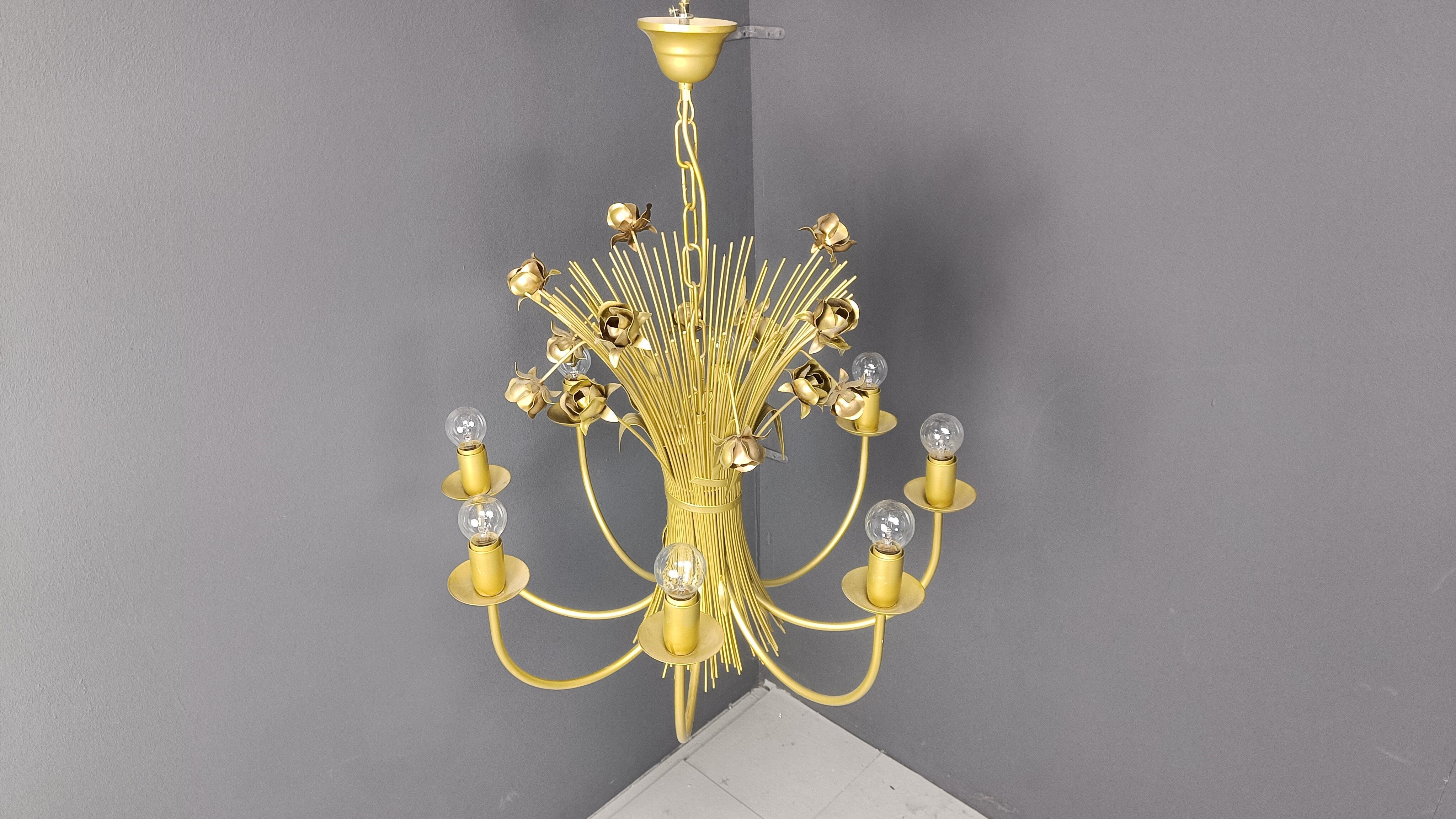 Vintage metal flower chandelier, 1980s
