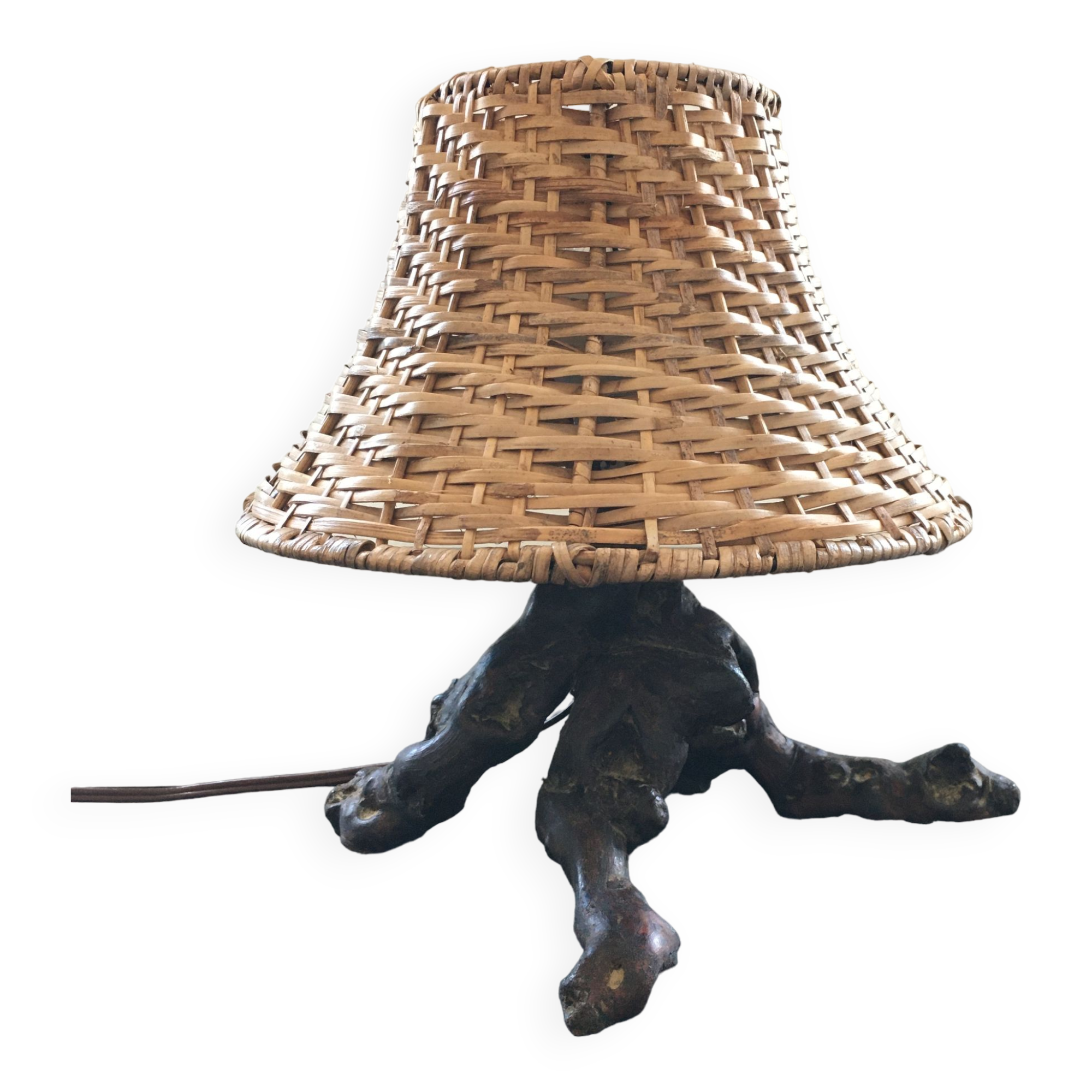 Lamp in vine roots and rattan