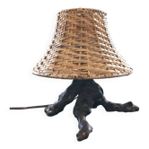 Lampe en sarment de vigne et rotin