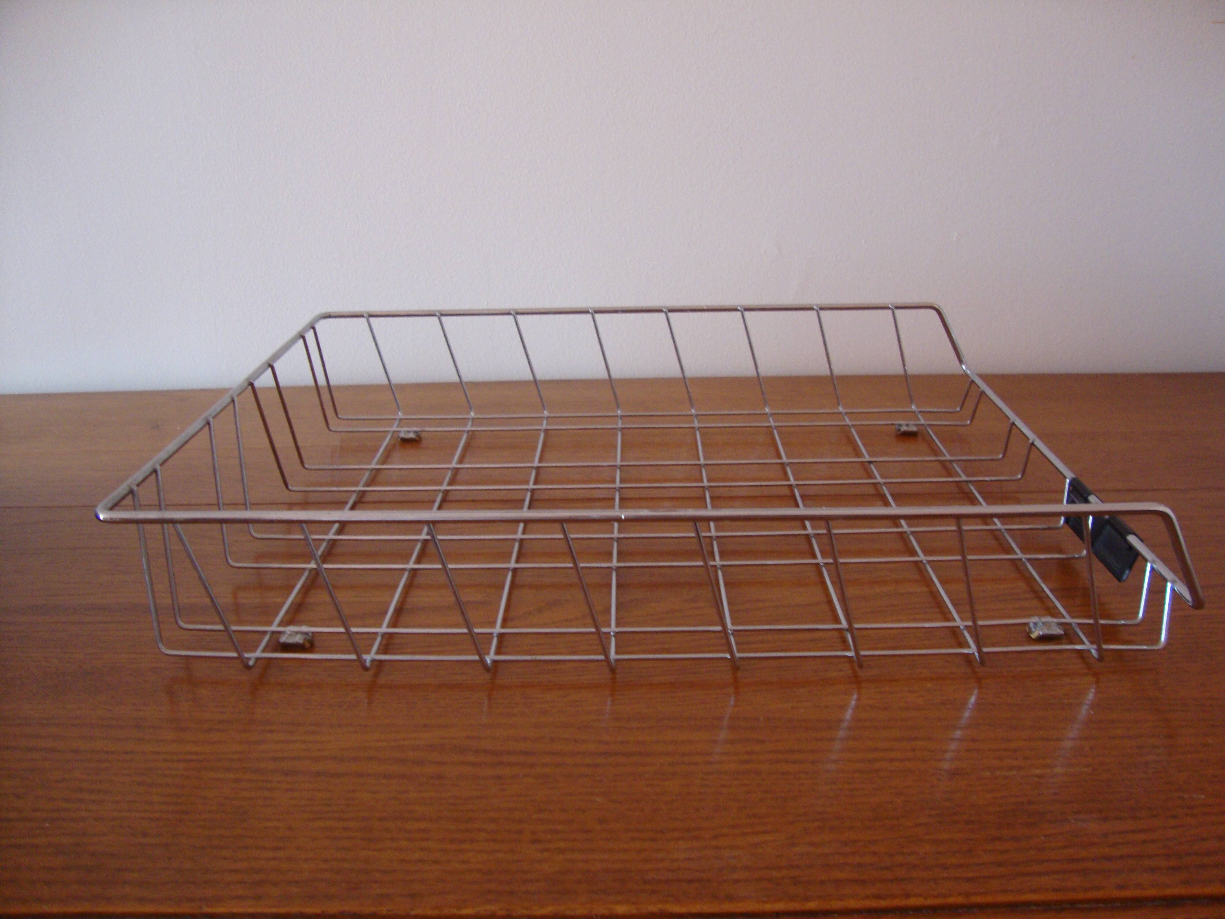 Old stainless steel mail basket from the 1970s