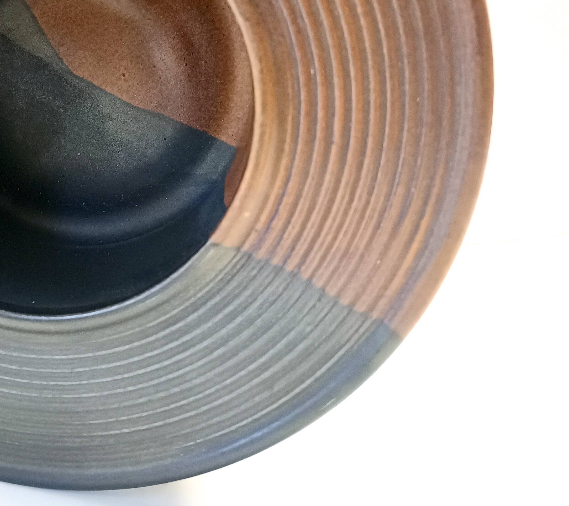 Black and Brown Hand-Painted Ceramic Piece attributed to Franco Bucci, Italy