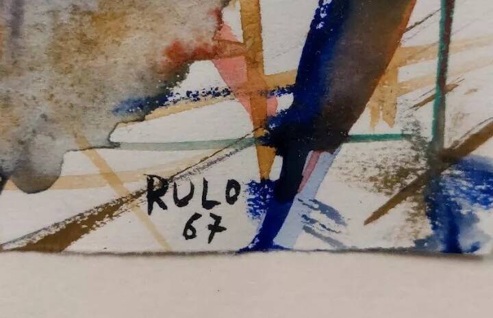 Abstract painting Rulo 1967 paper frame