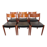 Set of 6 vintage Scandinavian Fristho Franeker chairs in teak and skai from the 60s