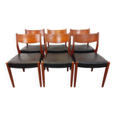 Suite de 6 chaises scandinaves vintage Fristho Franeker en teck et skai des années 60