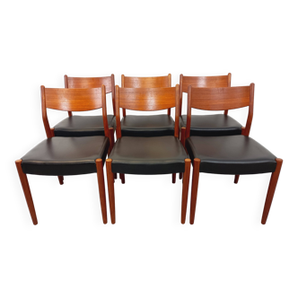 Set of 6 vintage Scandinavian Fristho Franeker chairs in teak and skai from the 60s