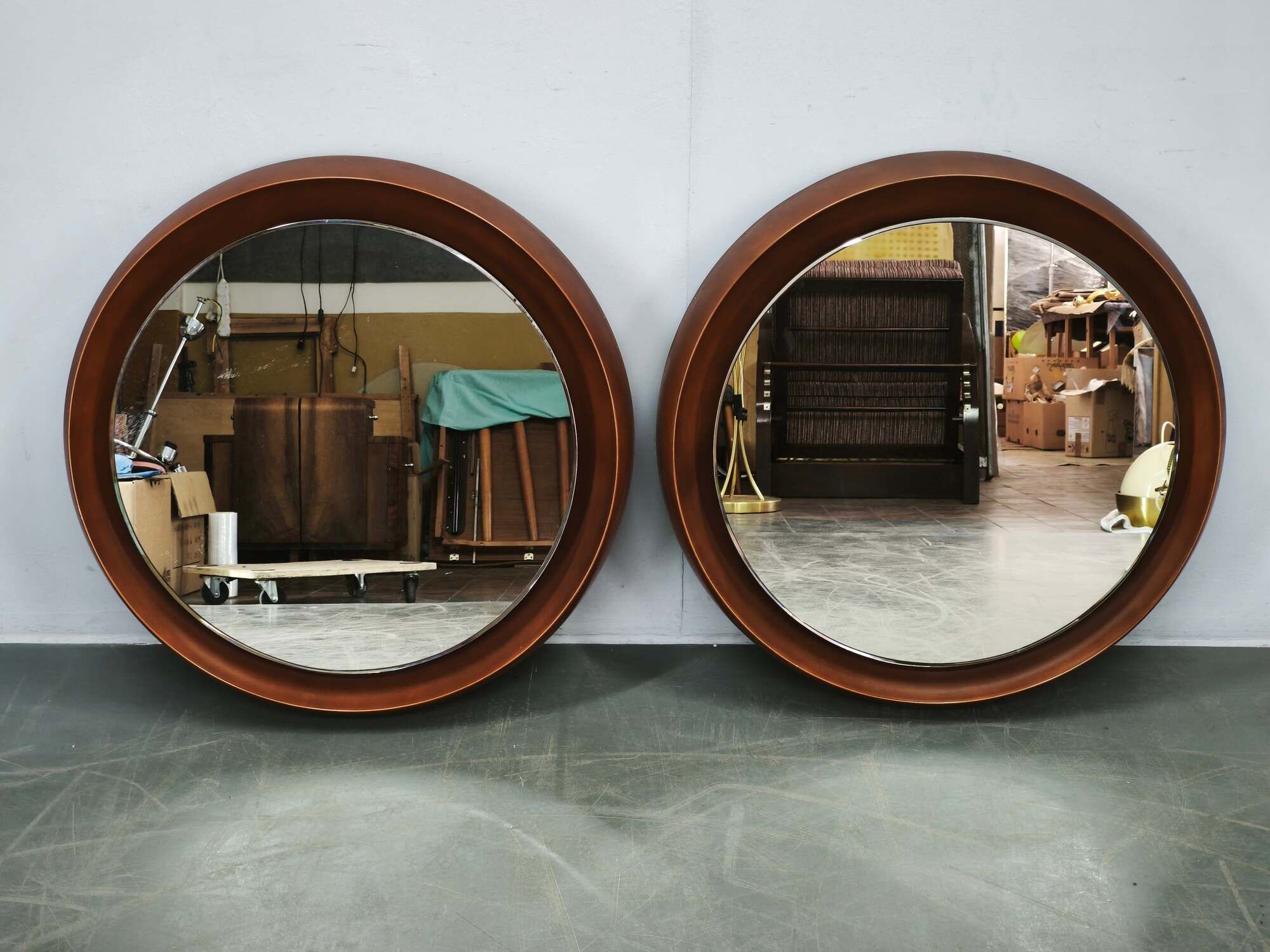 Pair of Italian Space Age Illuminated Round Mirrors, 1970s