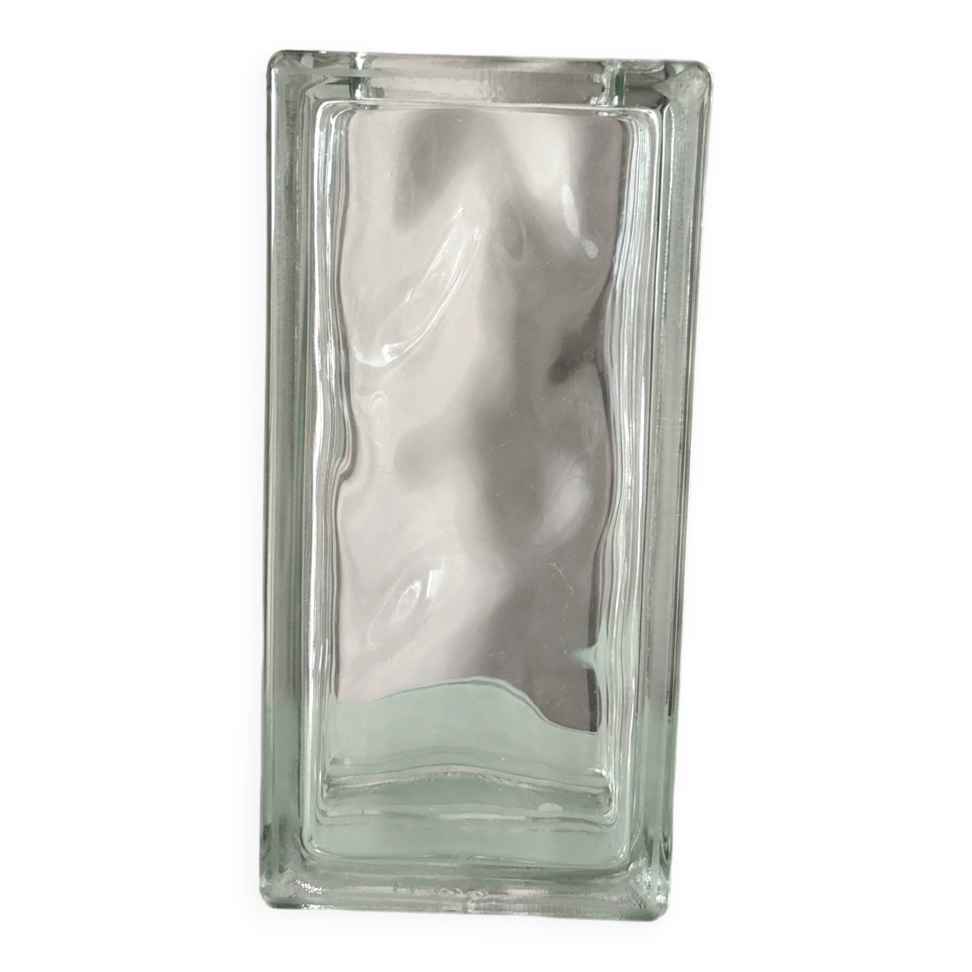 Vintage Rectangular Glass Brick Vase – Minimalist Modern Design (ca. 1980s–