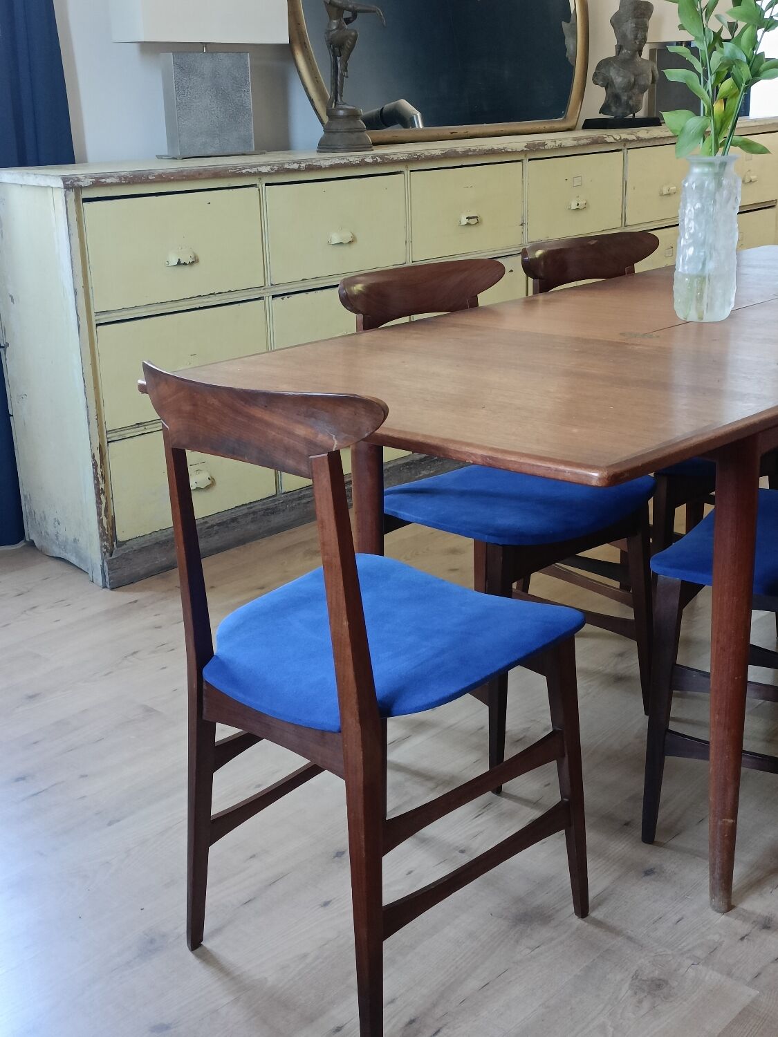 1960s Italian teak chairs in blue