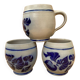 Set of 3 Beer Pint Mugs Stoneware Grey Vintage Blue Flower Decor