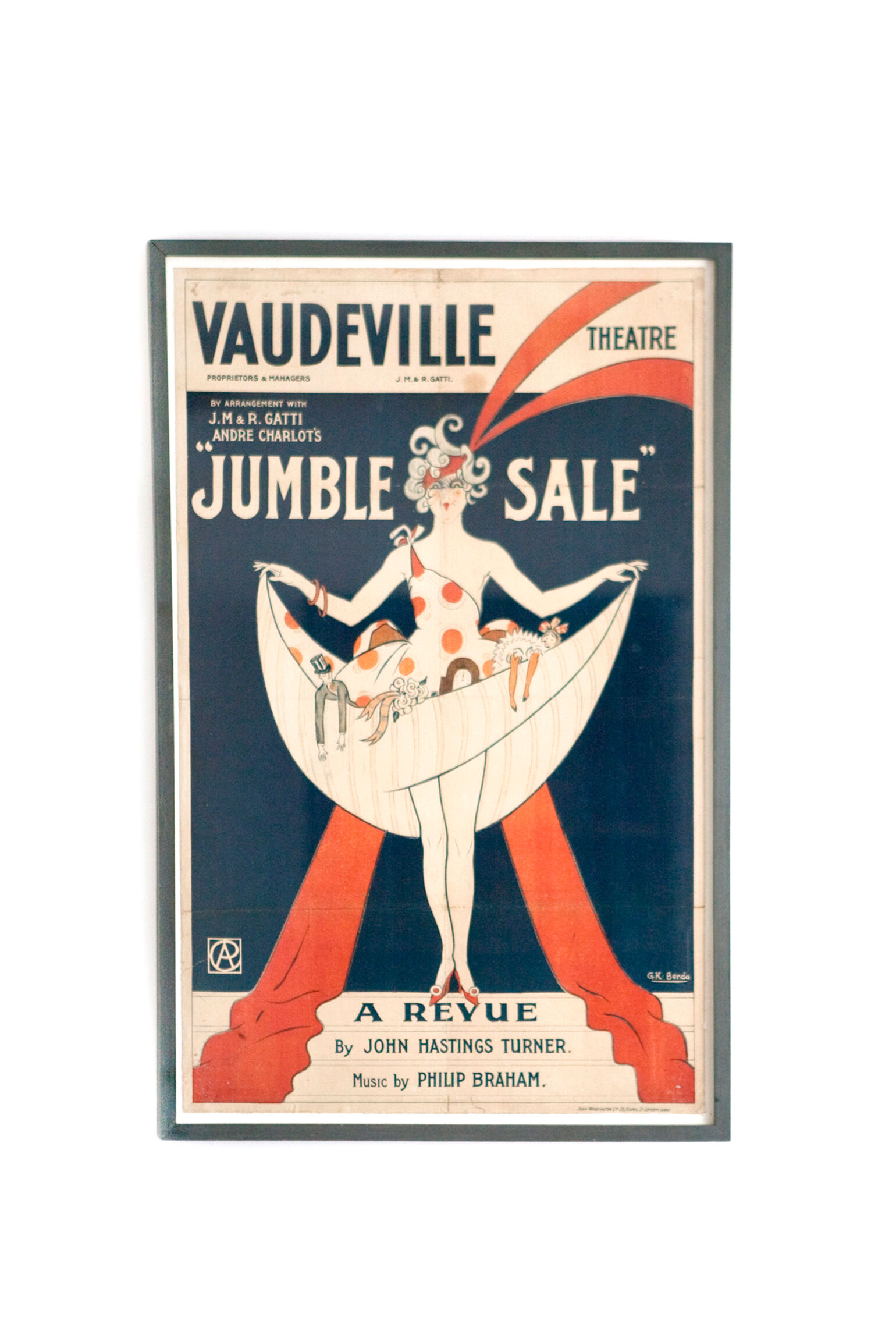Original, framed, vintage poster, wall art, London's Vaudeville Theatre poster for the show "Jumble Sale"