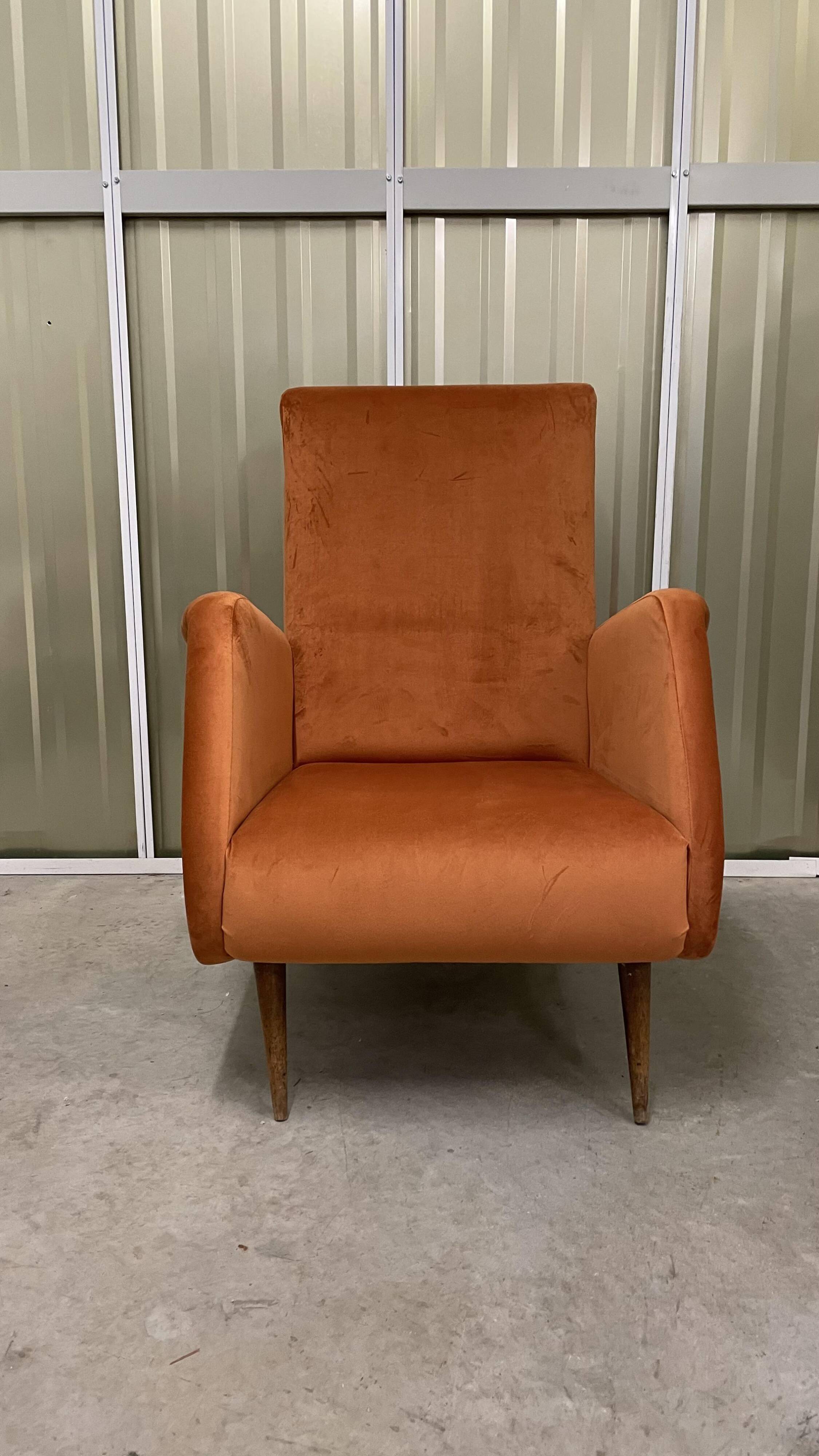 Italian armchair compass feet italy 60s reupholstered