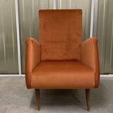 Italian armchair compass feet italy 60s reupholstered