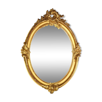 Miroir 55x39 cm feuillure 40x30 cm cadre bois stuc or fin daté 1908 SC414