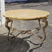French Vintage Onyx Marble Bronze Coffee Table Style Louis XV 60s