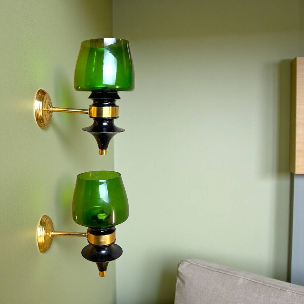 Pair Rustic green glass wall sconce lamps