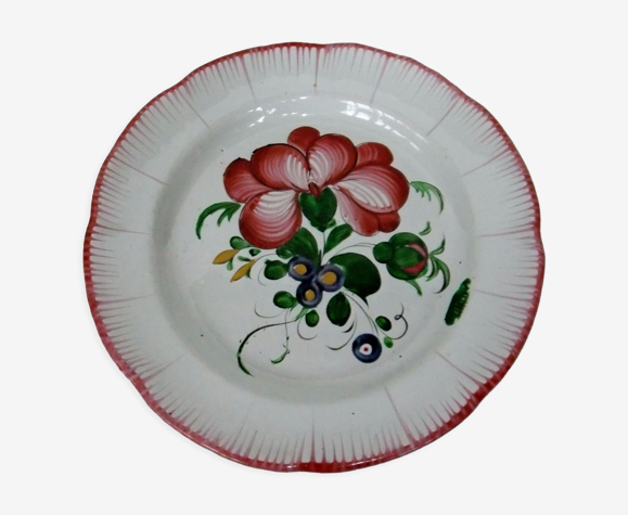 Assiette ancienne faïence de l'Est Strasbourg décor de fleurs