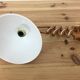 60s accordion sconce, pine, yellow metal reflector
