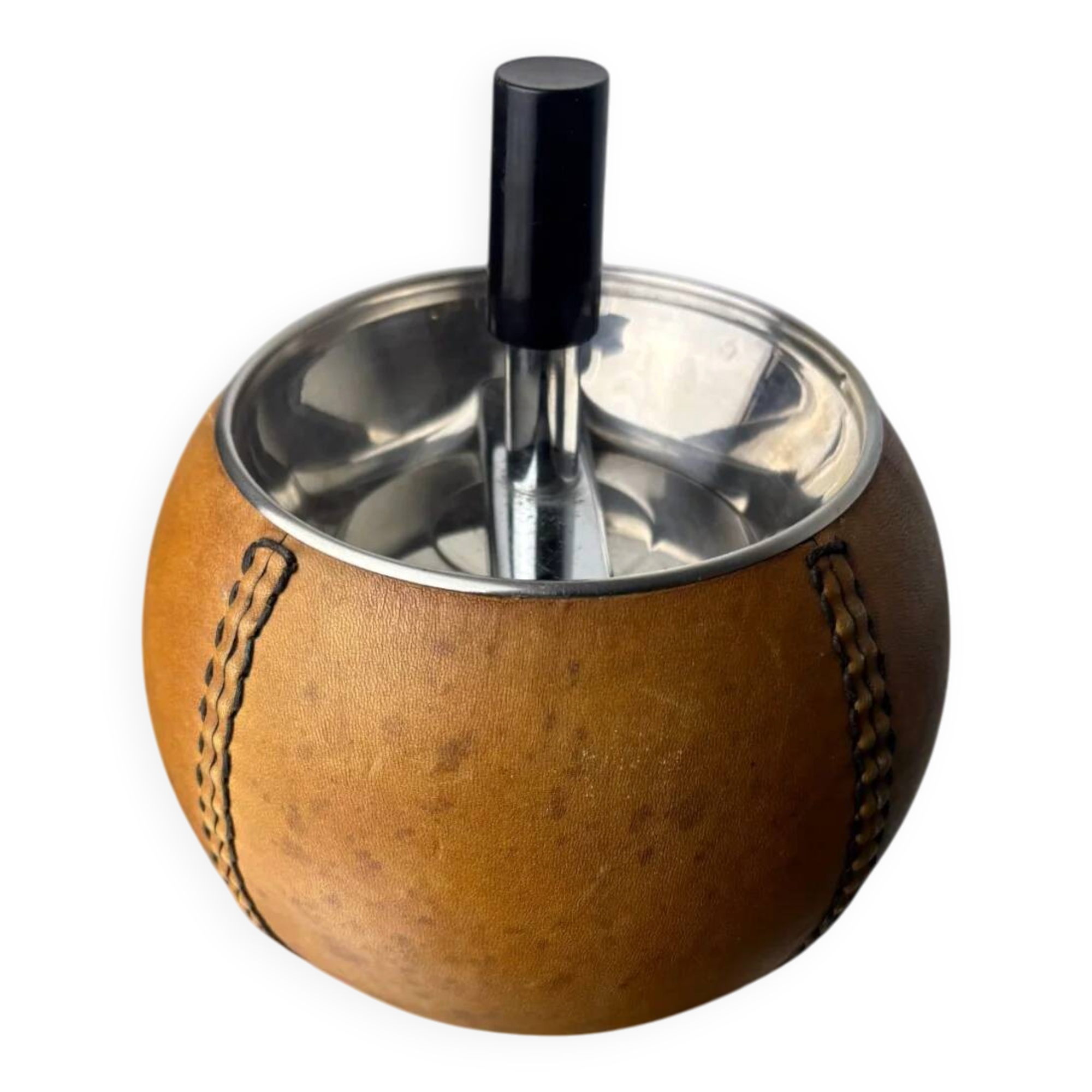 Circular ashtray in leather, Spain, 1980s