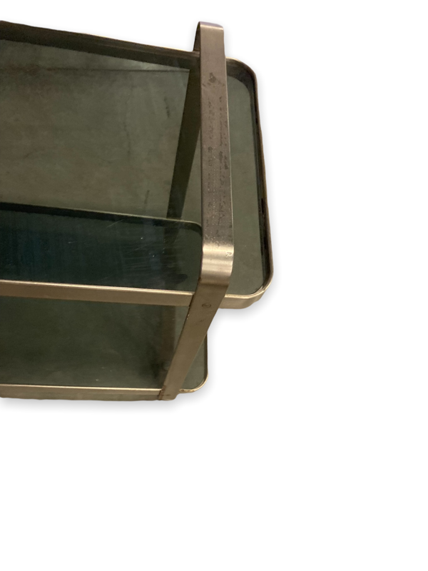 Desserte design années 1960 en acier brossé et verre