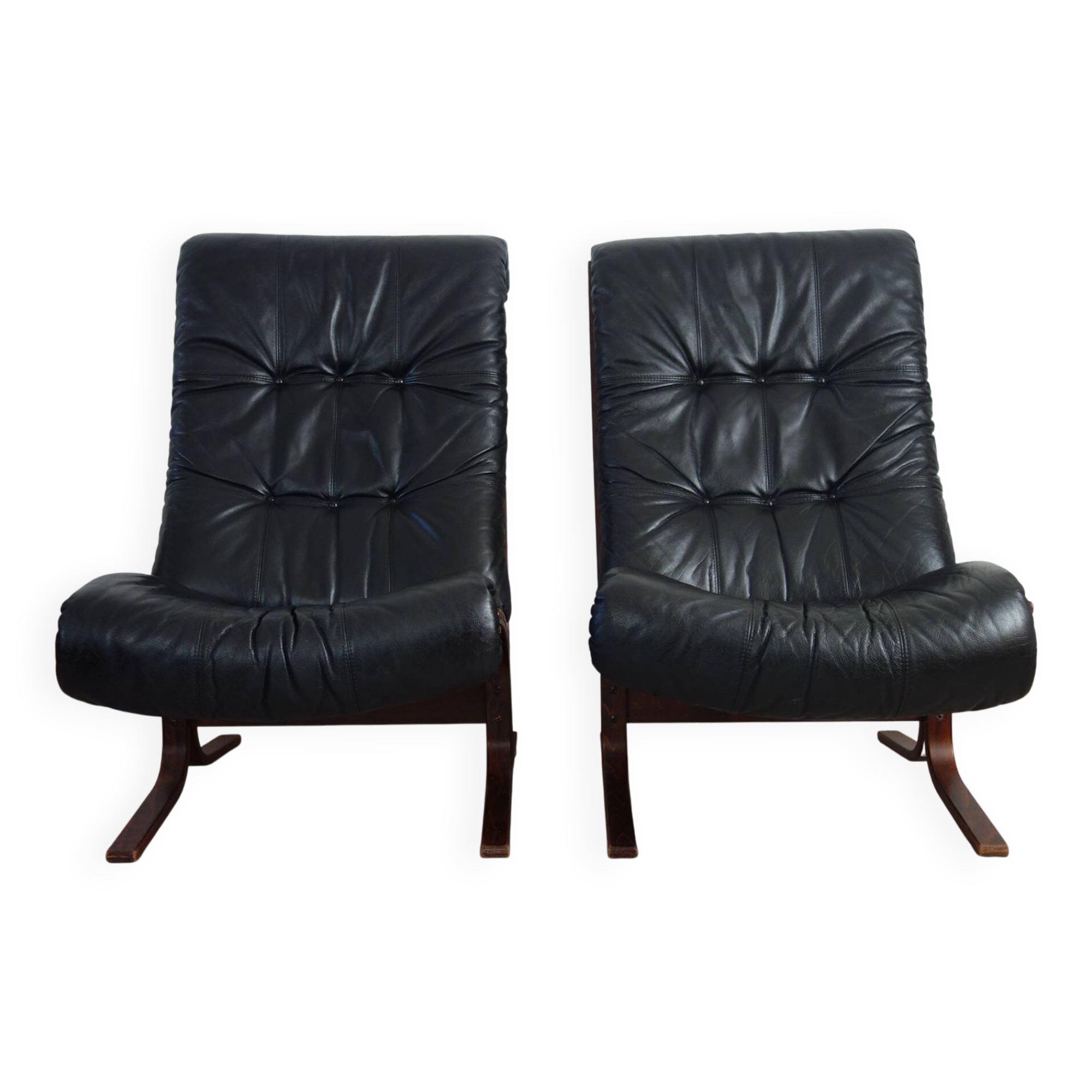 Pair of leather Siesta armchairs by Ingmar Relling for Westnofa, 1970s