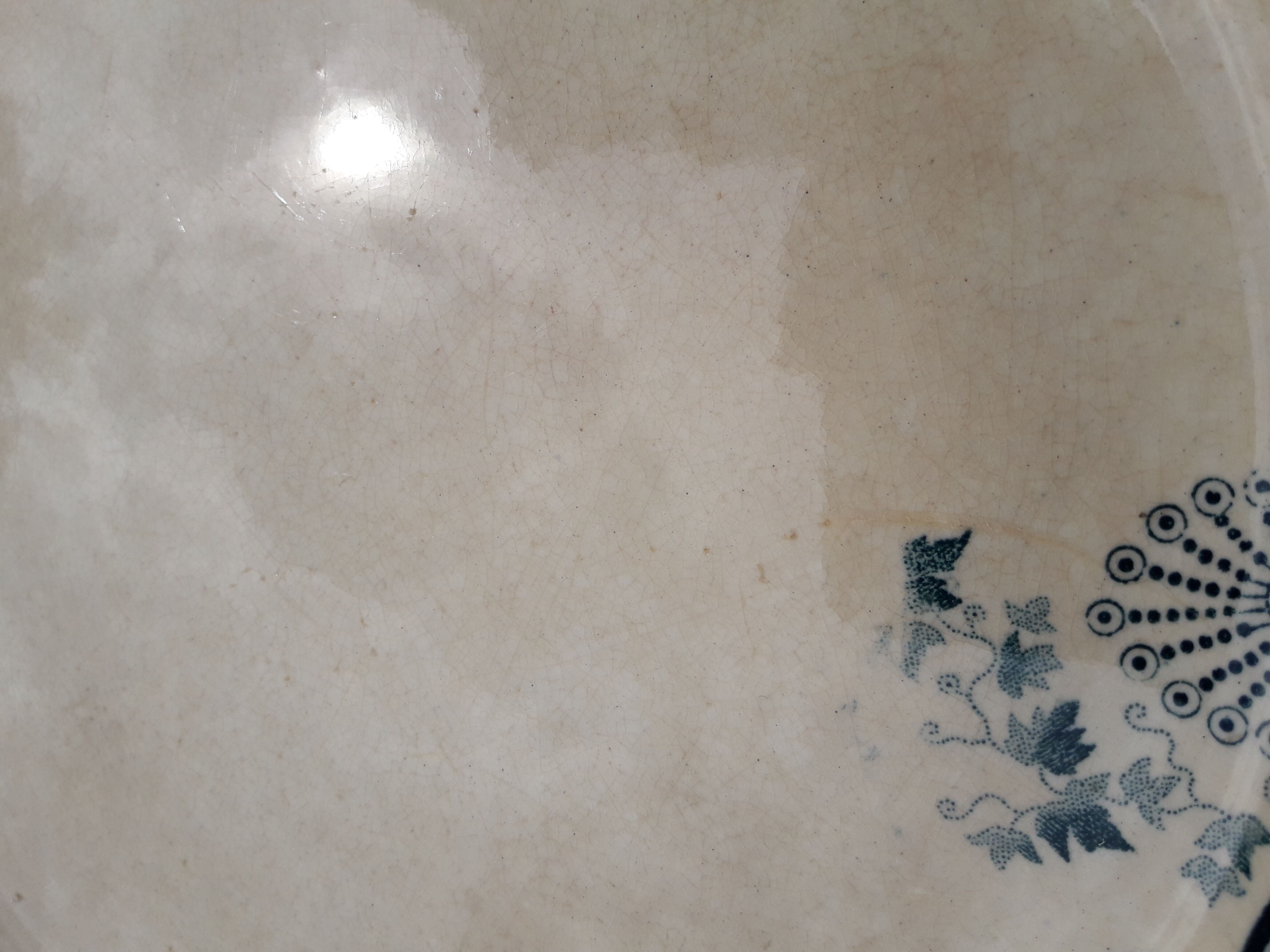 Old dish decorated with blue frieze diam 28 cm