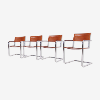 Set de 4 fauteuils cantilever Matteo Grassi en cuir cogna