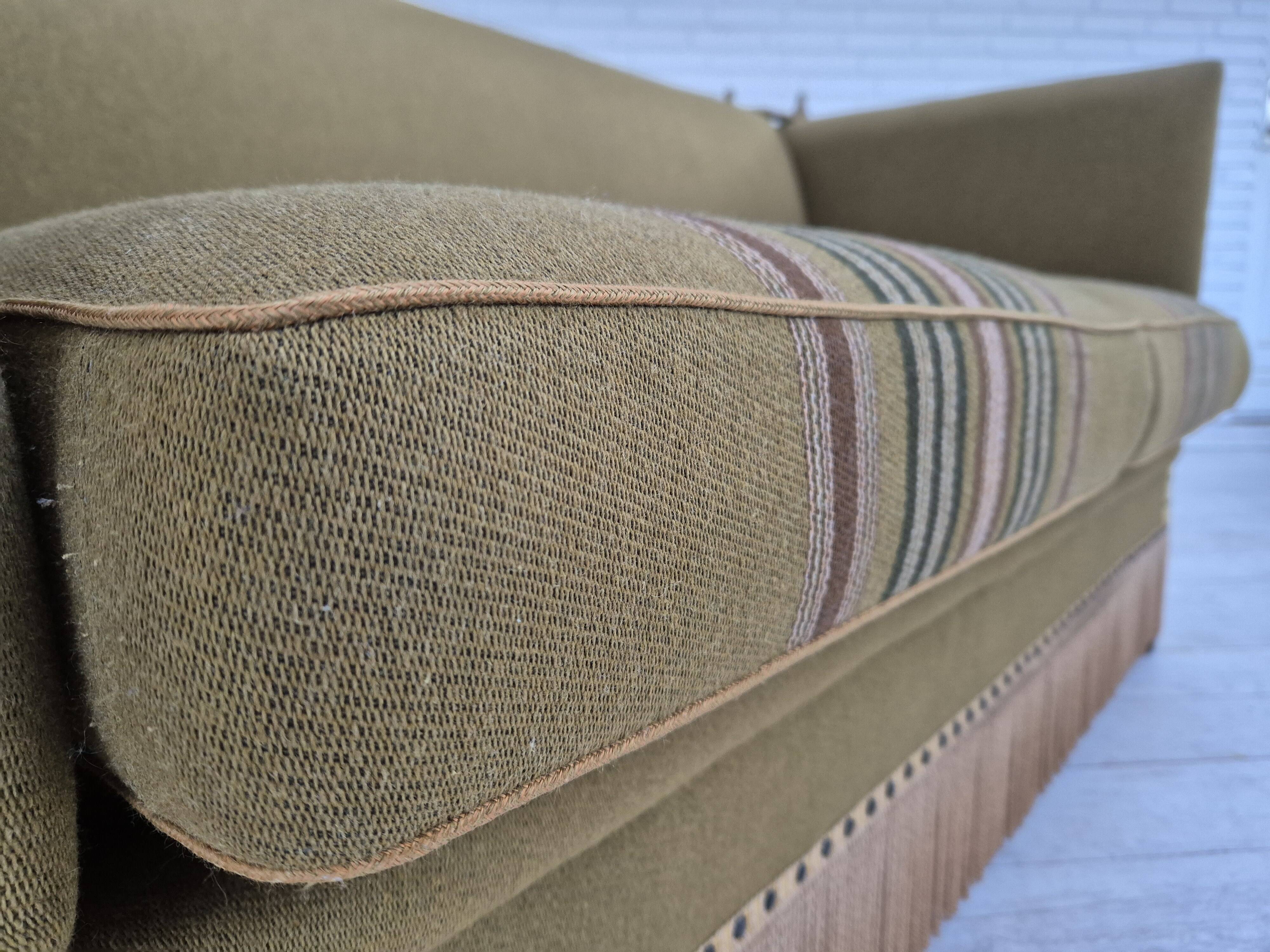 1960s, Danish velour 2 seater drop arm sofa, wool, original condition.