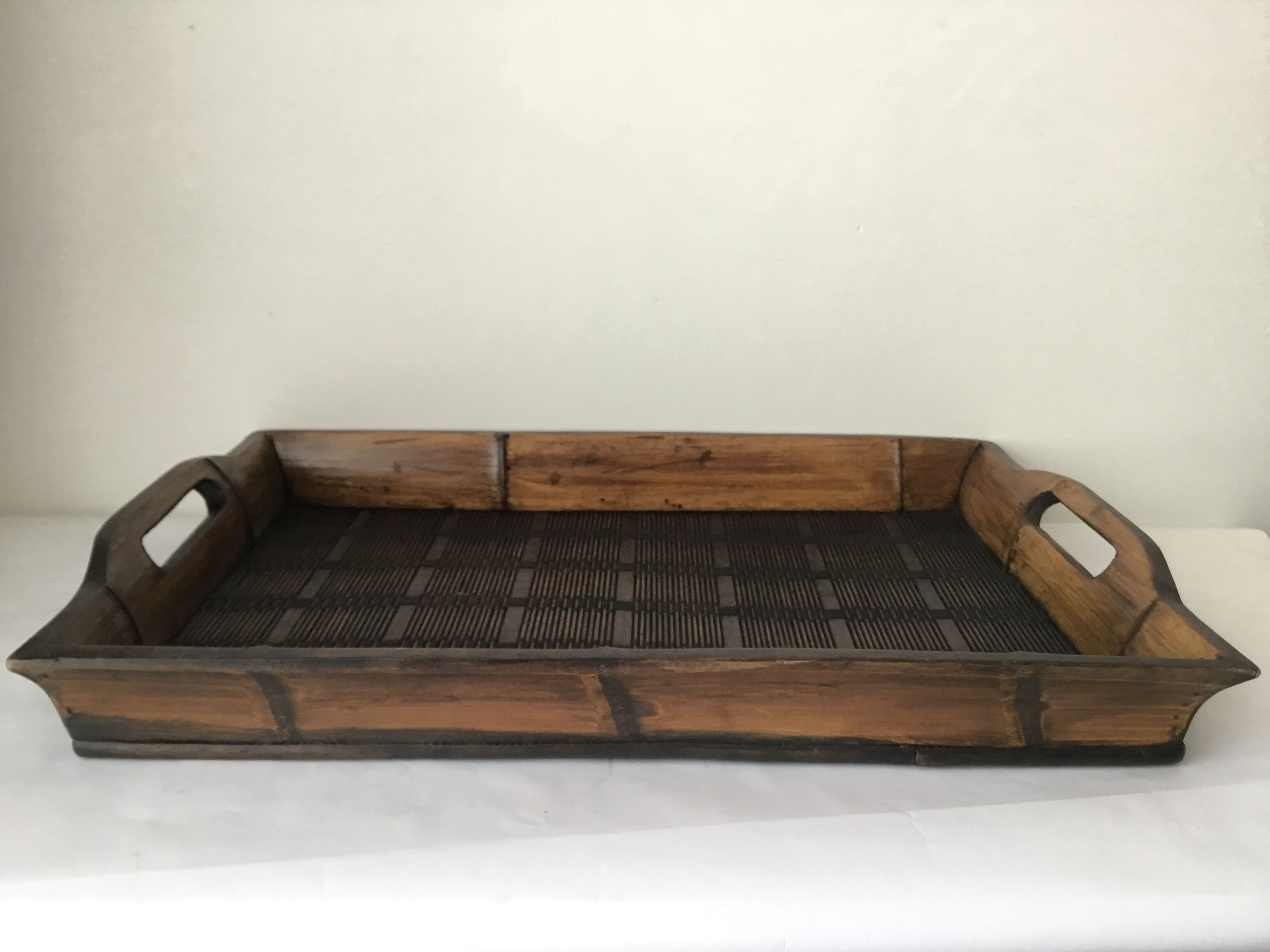 Wooden and rattan tray