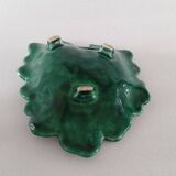 Vintage Majolica Strawberry Leaf Shaped Dish Ceramic Green Red