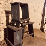 3 low blue-grey stools