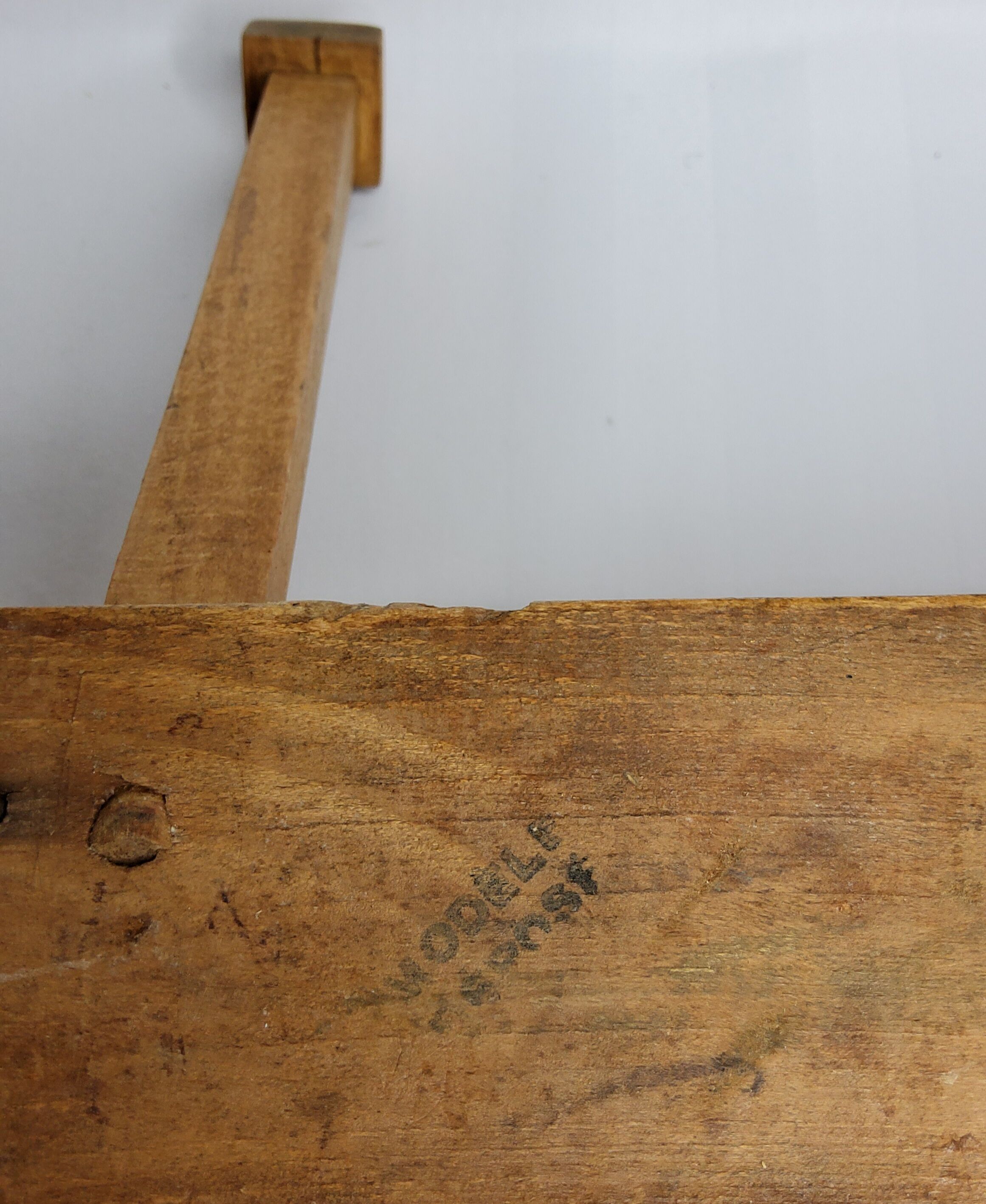 Vintage solid wood wall coat rack, two hooks, 35 cm