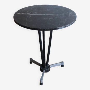 Table bistrot ronde en marbre noir années 50