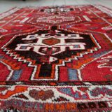 Vintage 1940s Persian Shiraz rug, tribal triple medallion, red field, 115cm x 156cm