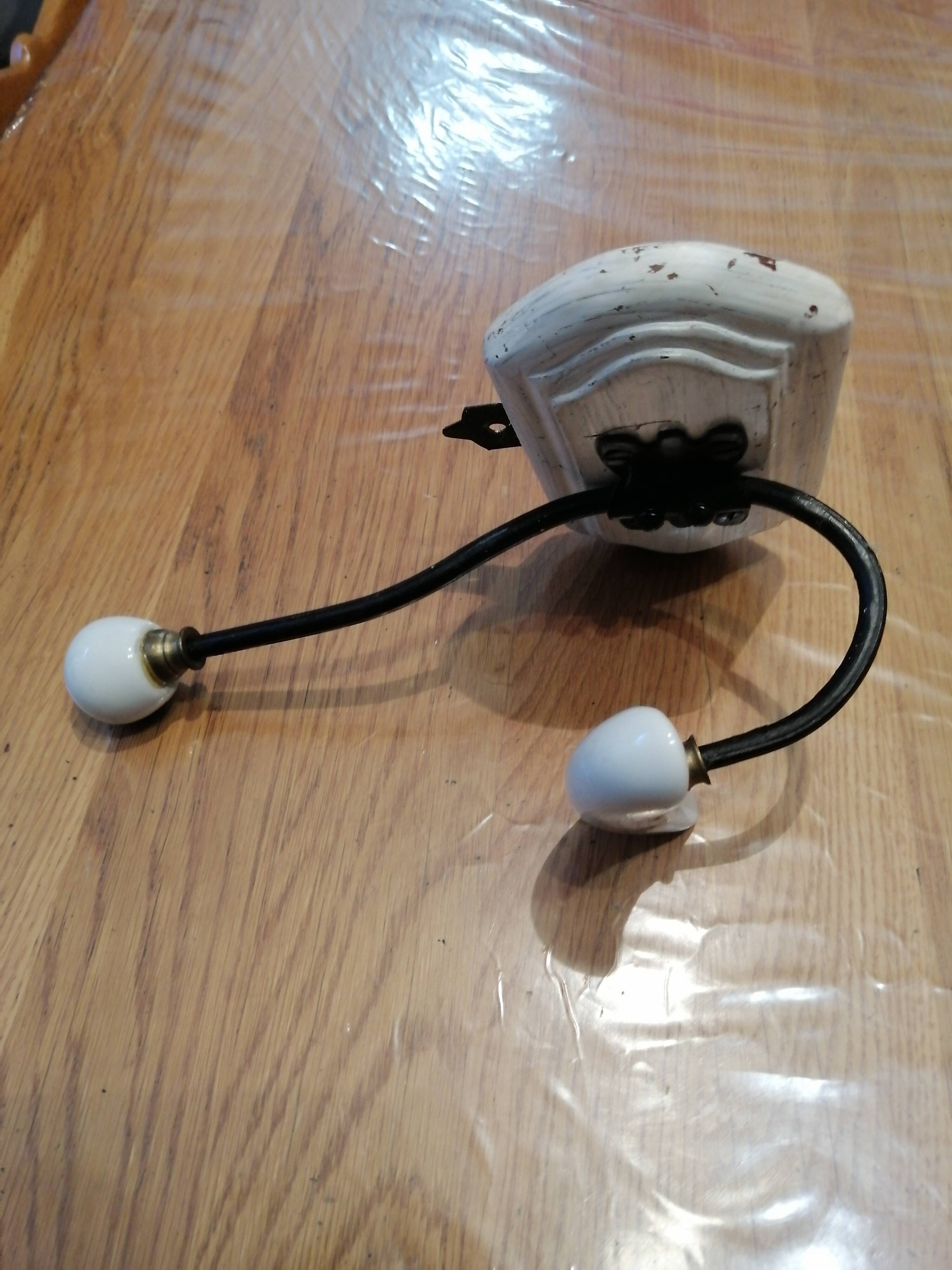 2 vintage wooden and ceramic coat hooks