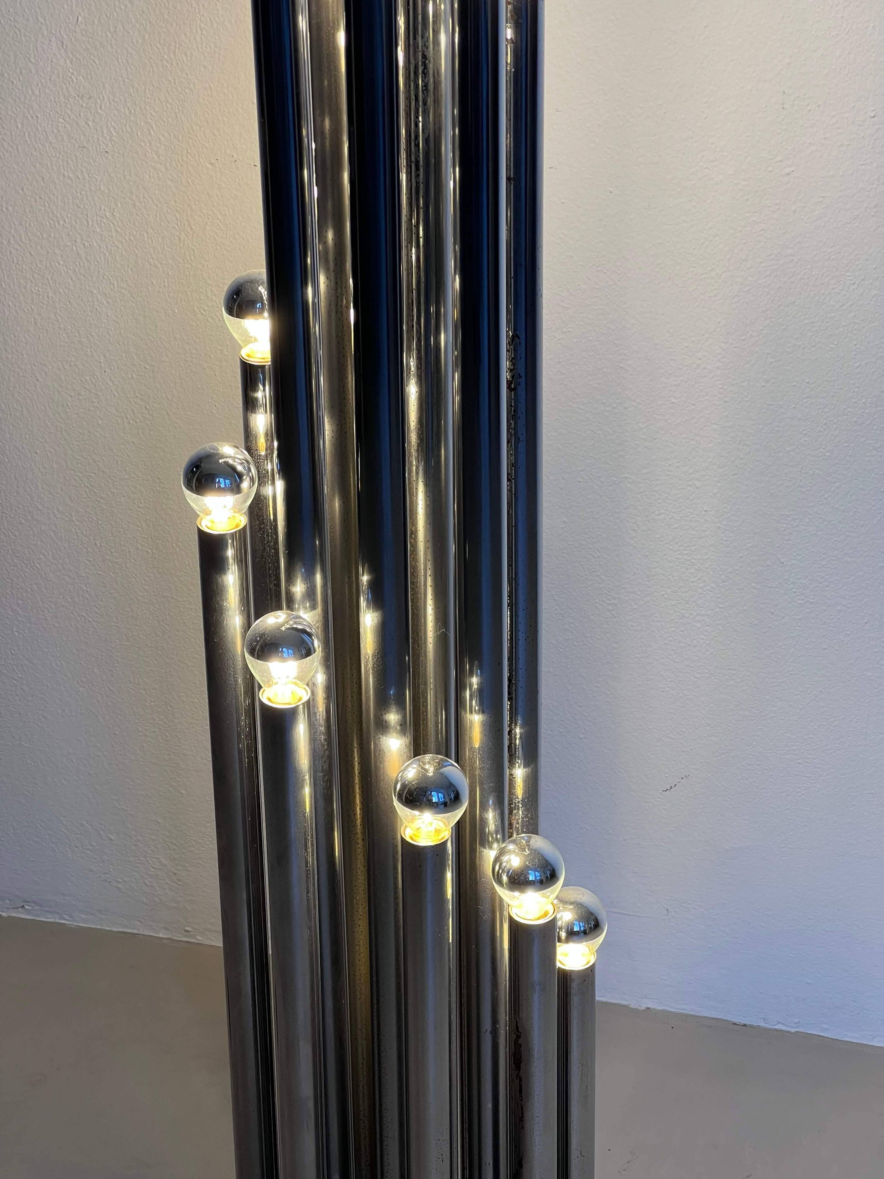 Vintage 1970s Italian Reggiani Fourteen Lights Chromed Floor Lamp