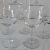Set of 7 wine glasses engraved 50s