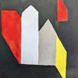 Peinture à l’huile abstraite suédoise vintage du milieu du siècle, encadrée