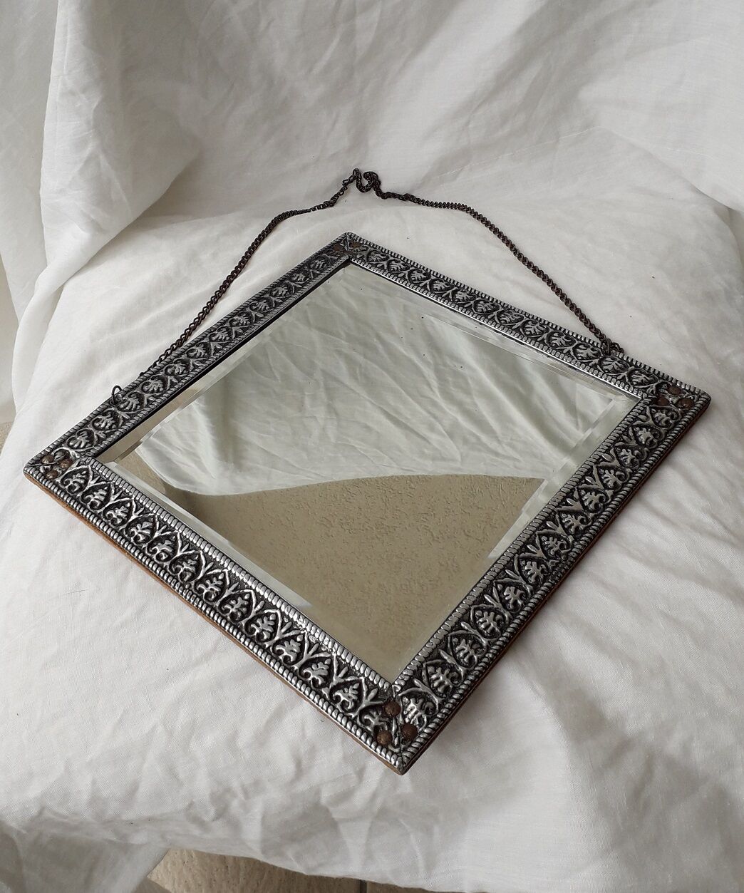 Square pewter mirror