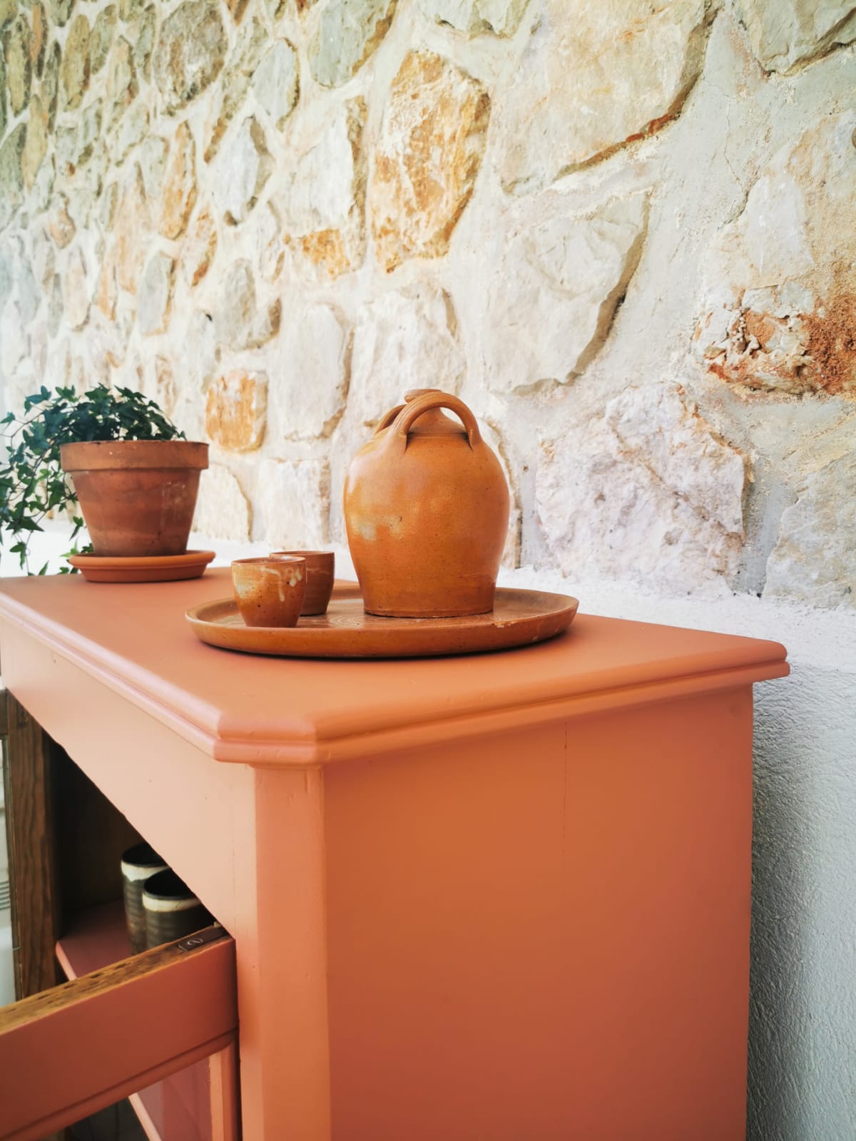 Antique showcase, cupboard, glass cabinet, wood and terracotta, Parisian format